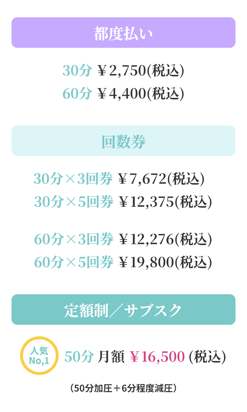 酸素カプセル 料金表